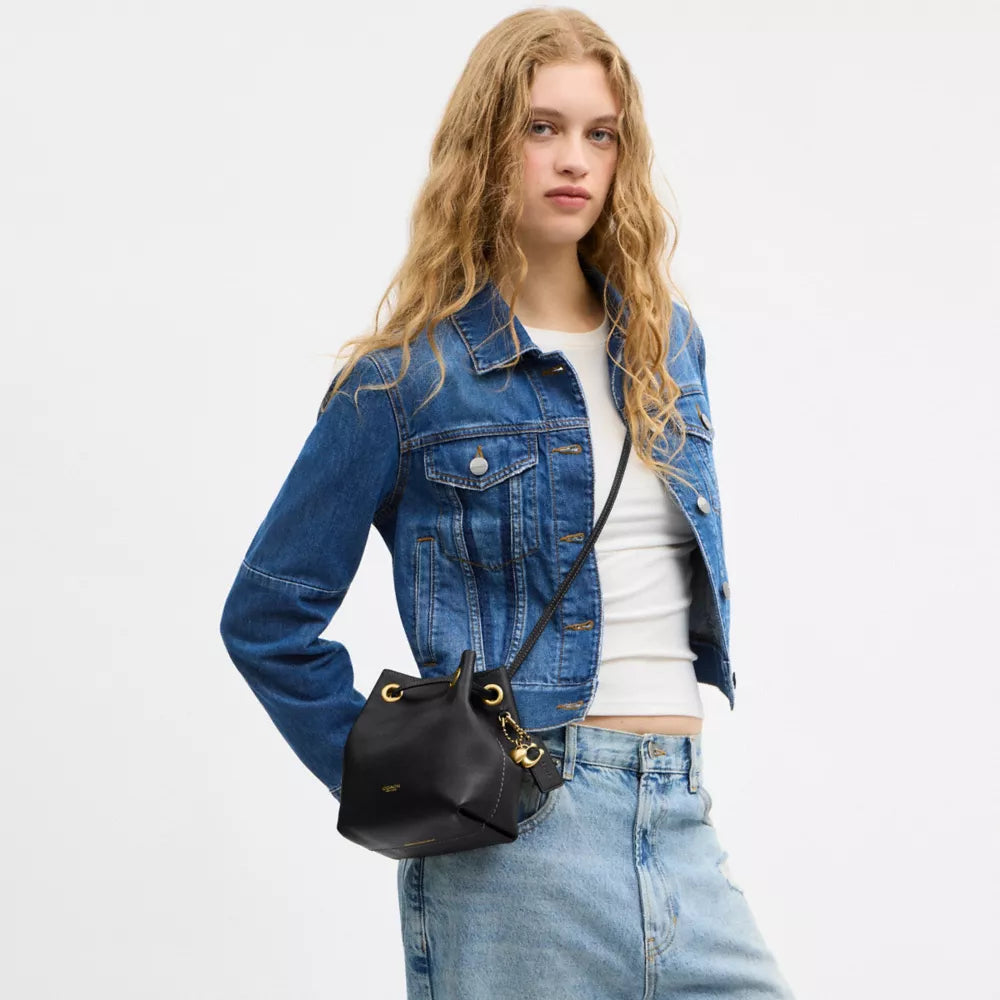 Jade Drawstring Bag - Natural Grain Leather/Brass/Black
