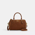 Rowan Satchel Bag - Suede/Gold/Warm Brown