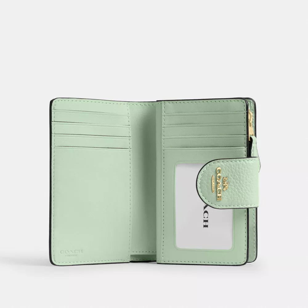 Medium Corner Zip Wallet With Floral Print - Gold/Pale Green