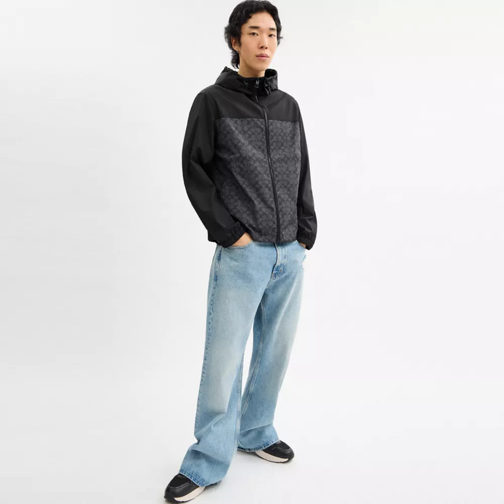 Signature Full Zip Windbreaker In Recycled Polyester - Charcoal Signature