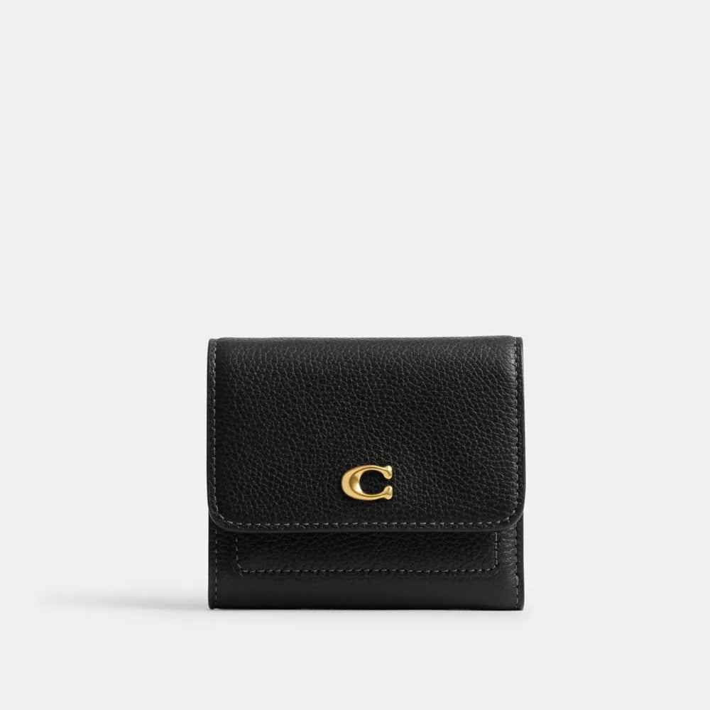 Mila Small Flap Wallet - Pebble Leather/Brass/Black