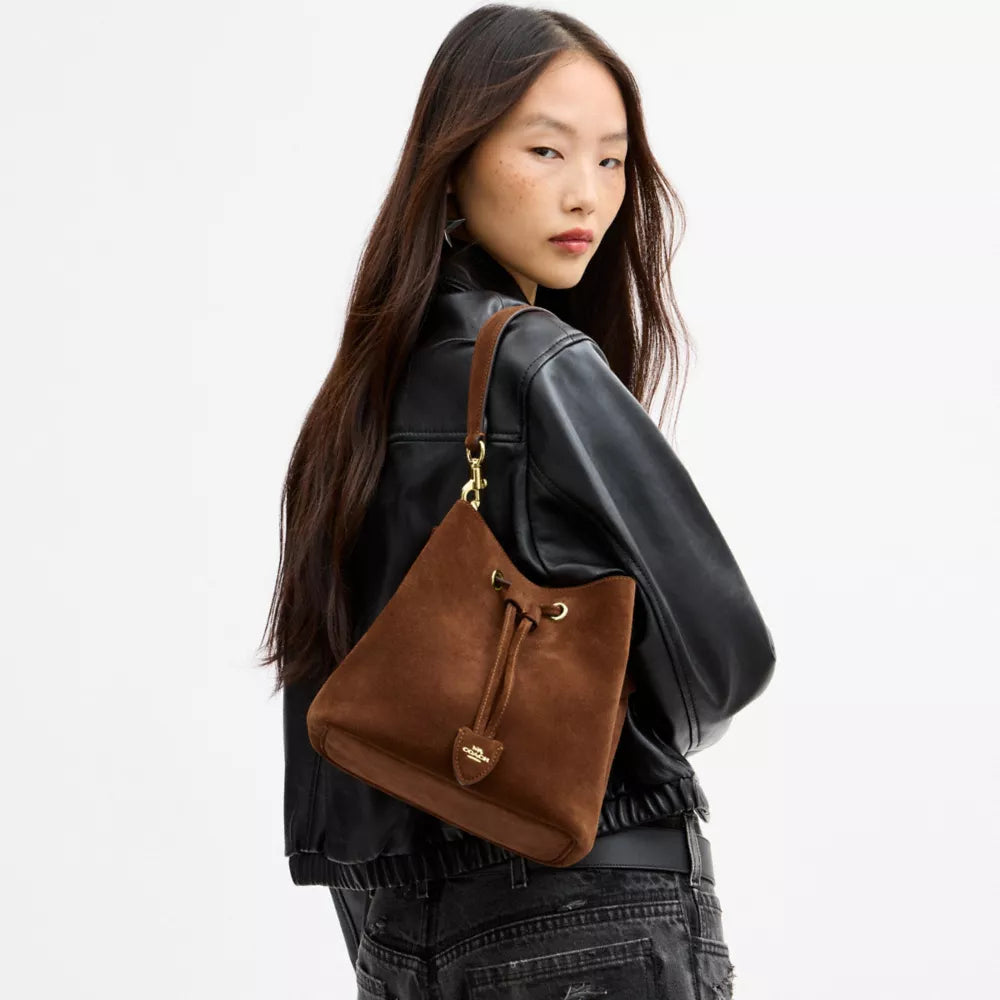 Rowan Bucket Bag - Suede/Gold/Warm Brown