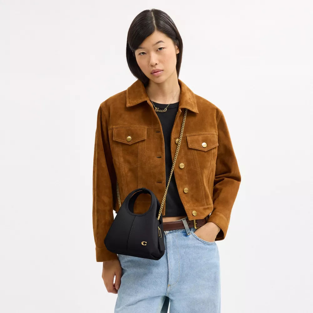 Lana Shoulder Bag 19 - Polished Pebble Leather/Brass/Black