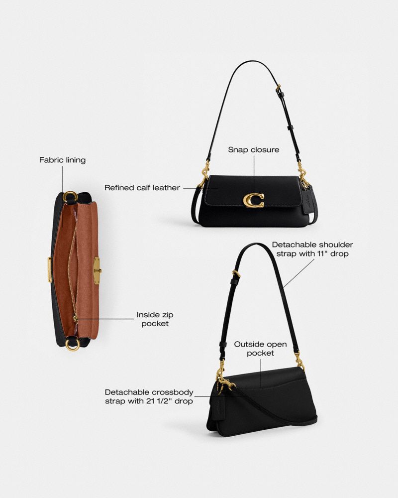 Jet Shoulder Bag - Smooth Leather/Brass/Black