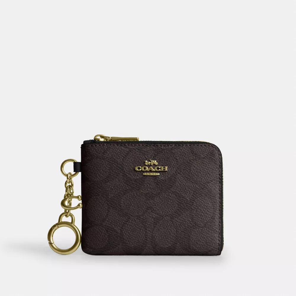 Small Corner Zip Wallet In Signature Canvas - Signature Canvas/Gold/Walnut/Black