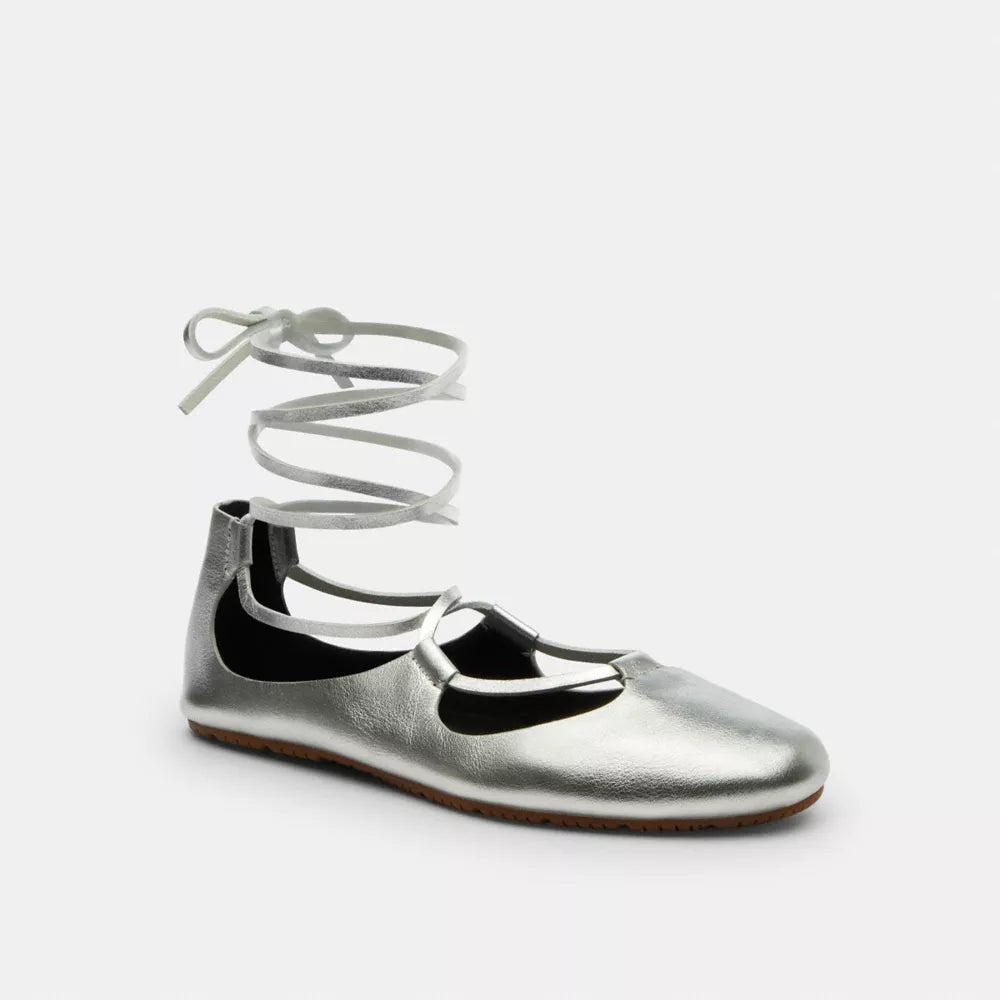 Lace-Up Soft Ballet Flat - Silver