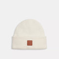 Knit Beanie With Leather Patch - Chalk