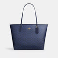 City Tote Bag In Signature Canvas - Gold/Navy