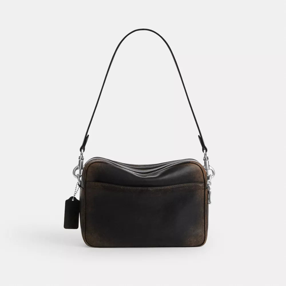 Carey Crossbody Bag In Loved Leather - Silver/Black Brown