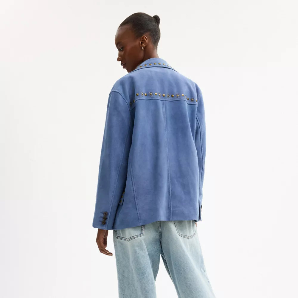 Studded Suede Jacket - Blue