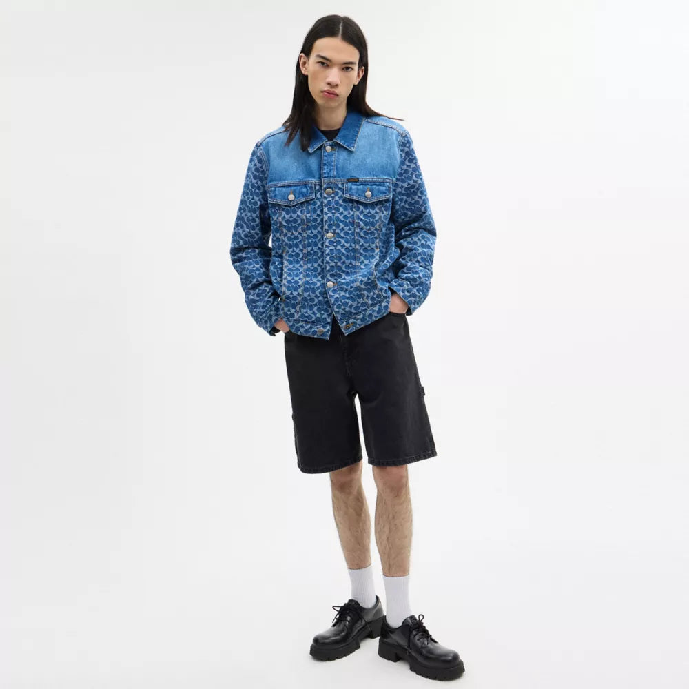 Signature Trucker Jacket In Organic Cotton - Blue Signature