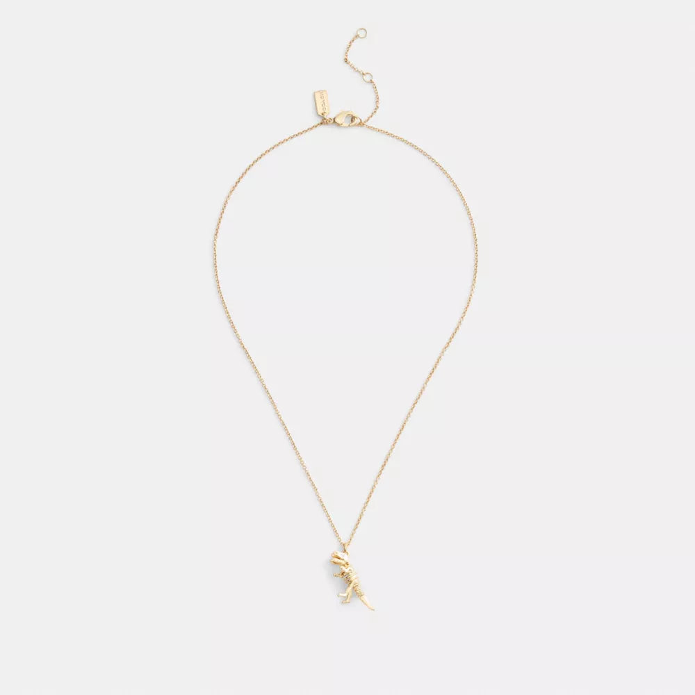 Skeletal Rexy Pendant Necklace - Gold