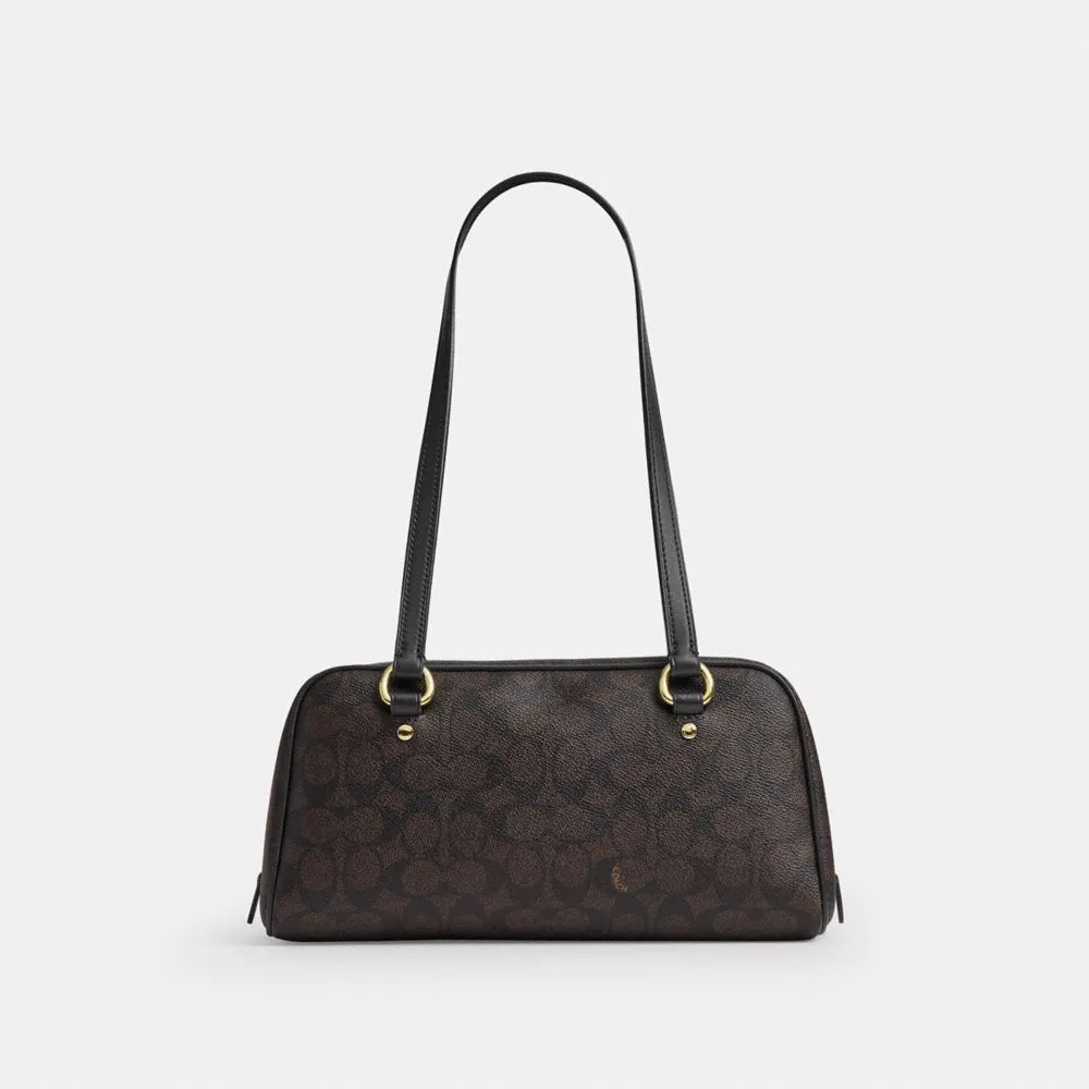 Sydney Shoulder Bag In Signature Canvas - Signature Canvas/Gold/Walnut/Black