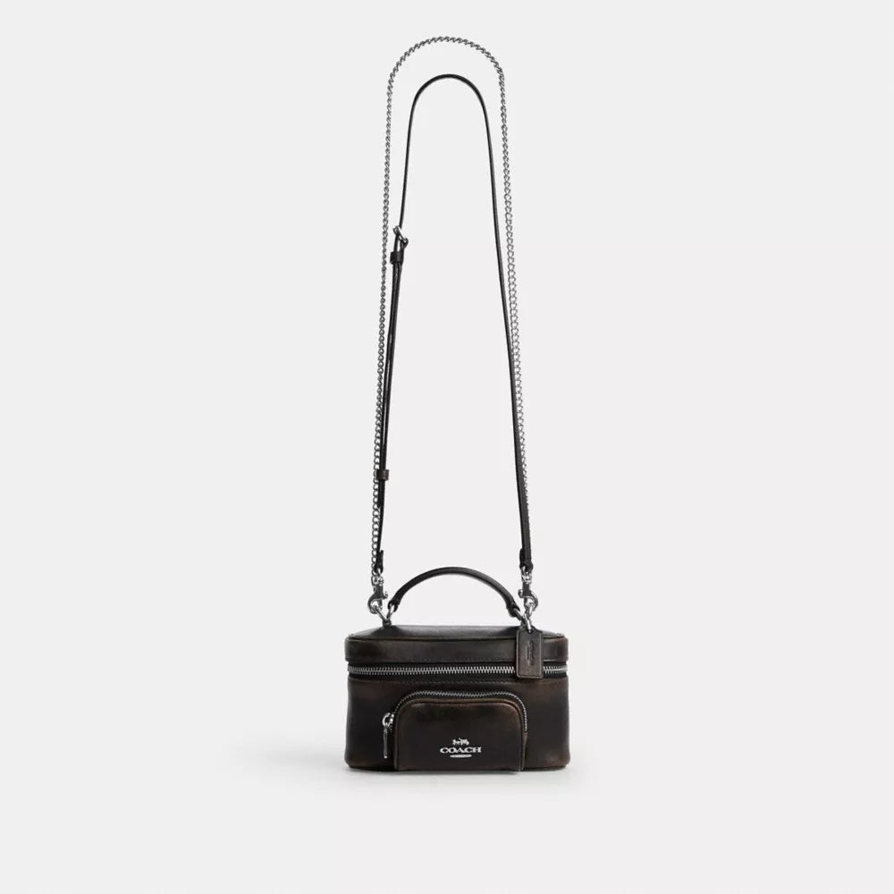 Rainer Crossbody Bag 18 With Pocket In Loved Leather - Silver/Black Brown