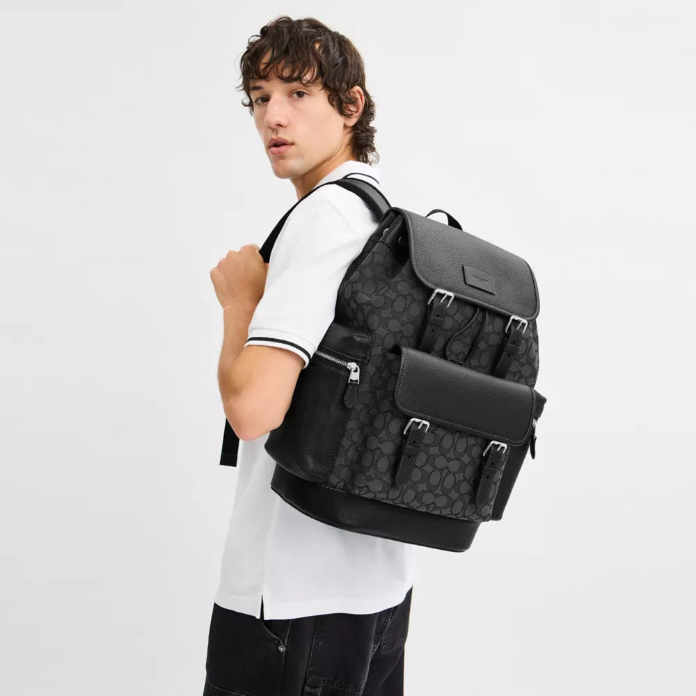 Sprint Backpack In Signature Jacquard - Signature Jacquard/Silver/Charcoal/Black