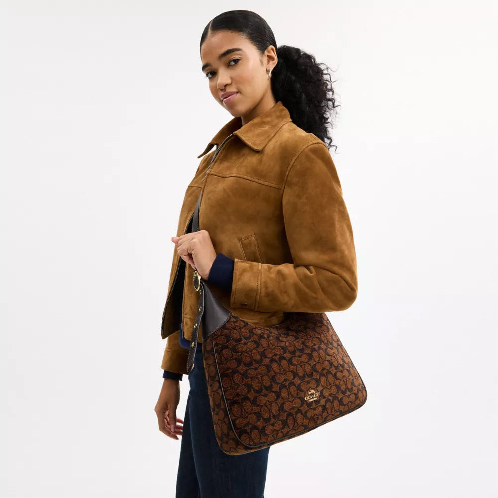 Ella Shoulder Bag In Signature Chenille - Gold/Truffle