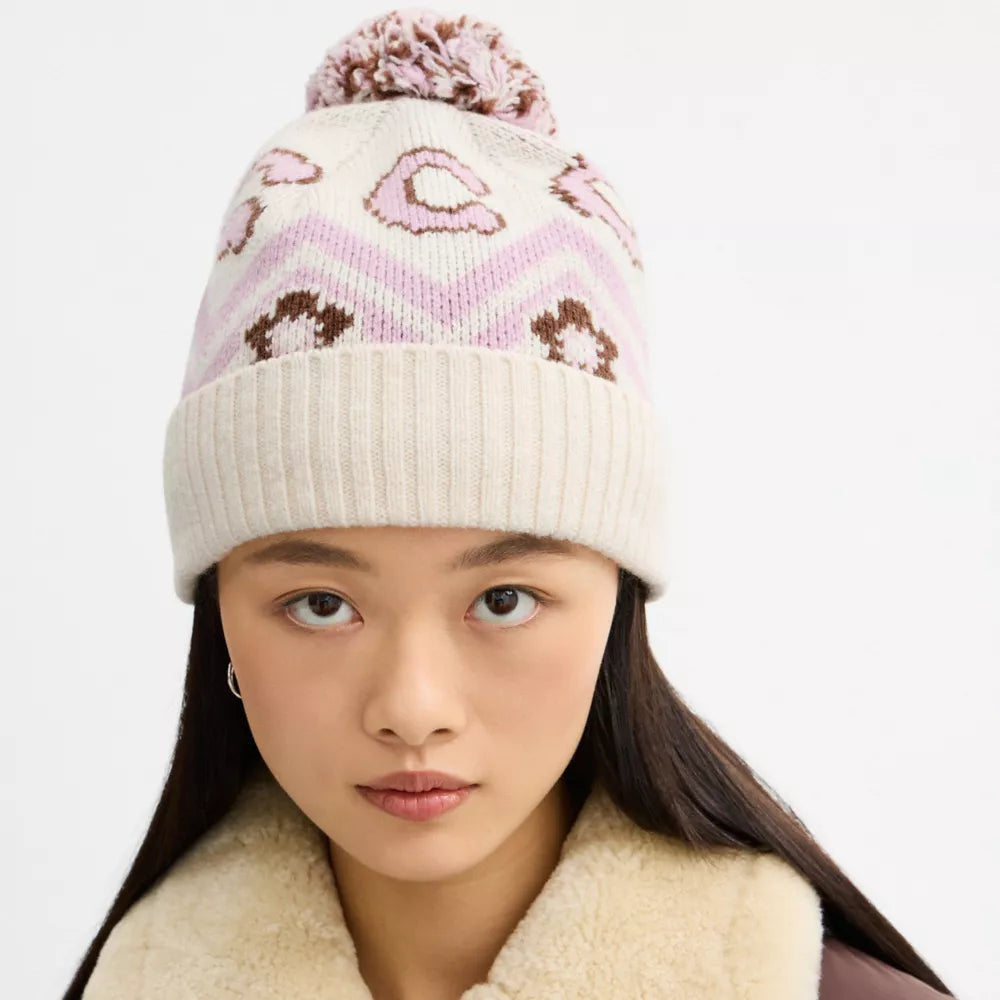 Fair Isle Print Knit Beanie - Chalk Multi