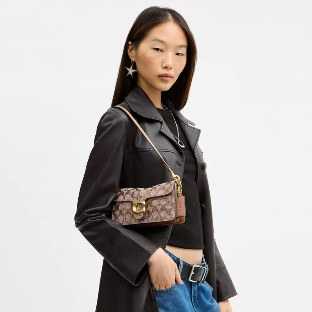 Soft Tabby Shoulder Bag 20 In Crystal Signature Jacquard - Signature Jacquard/Brass/Mushroom