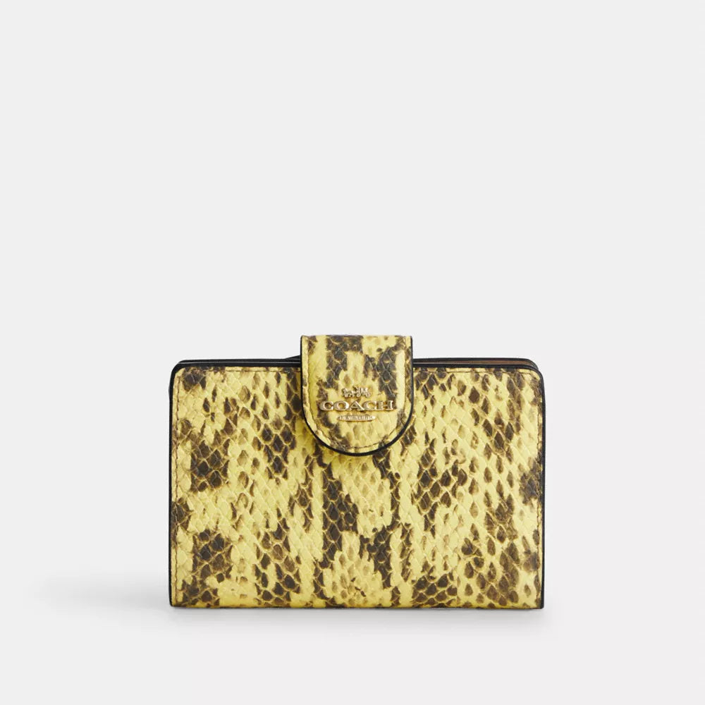 Medium Corner Zip Wallet - Snake Embossed Leather/Gold/Yellow