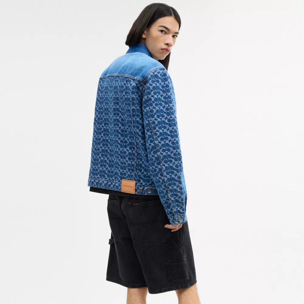 Signature Trucker Jacket In Organic Cotton - Blue Signature