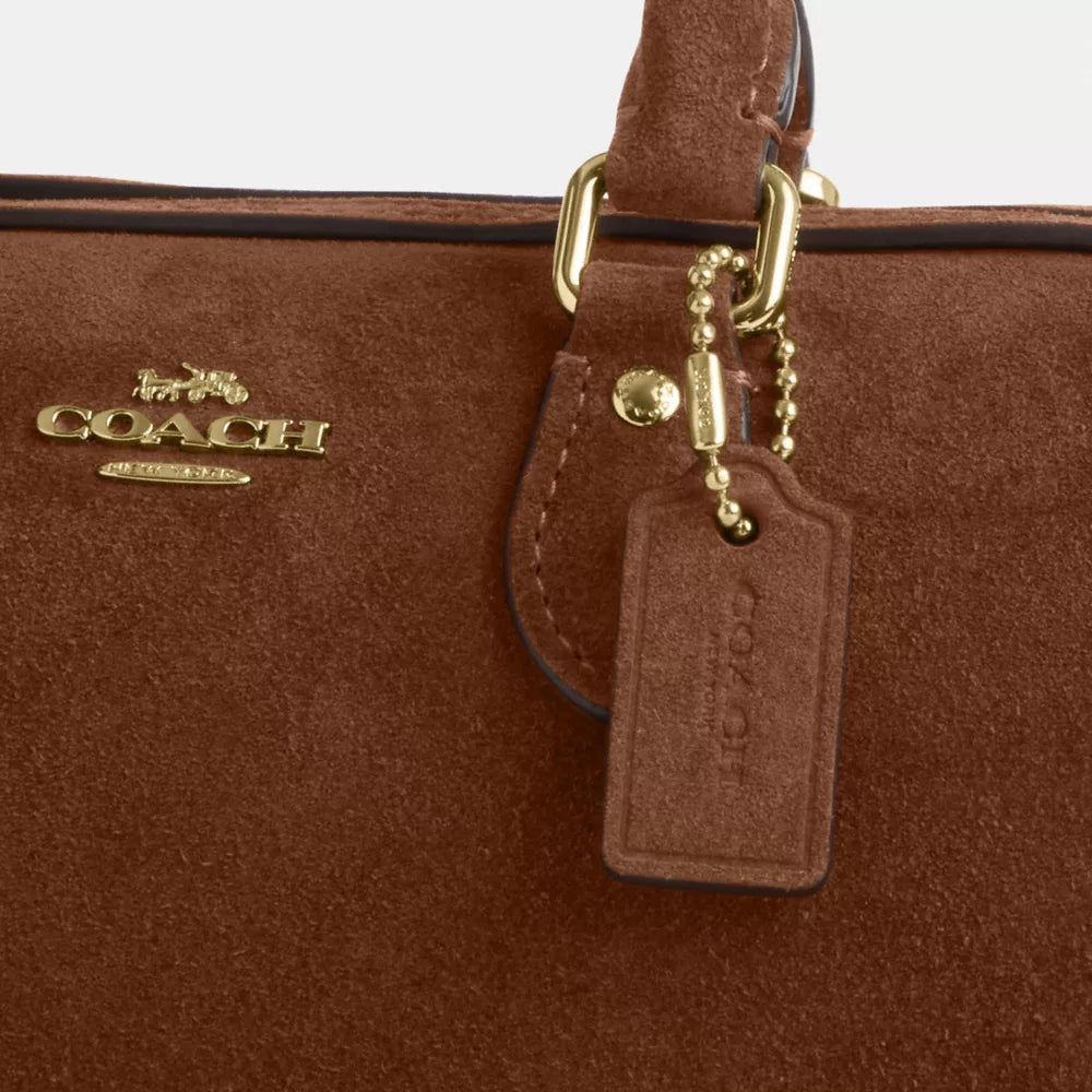 Mini Rowan Crossbody Bag - Suede/Gold/Warm Brown