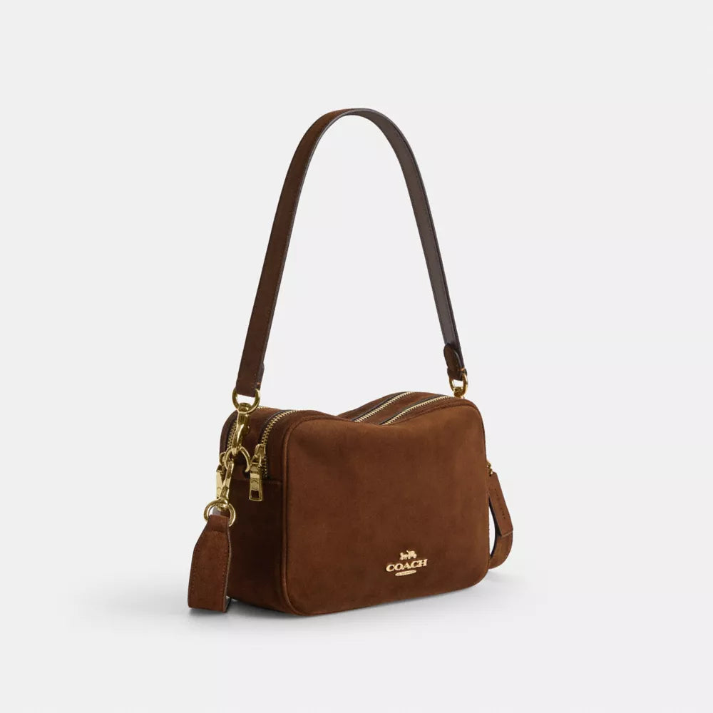 Carey Crossbody Bag - Suede/Gold/Warm Brown