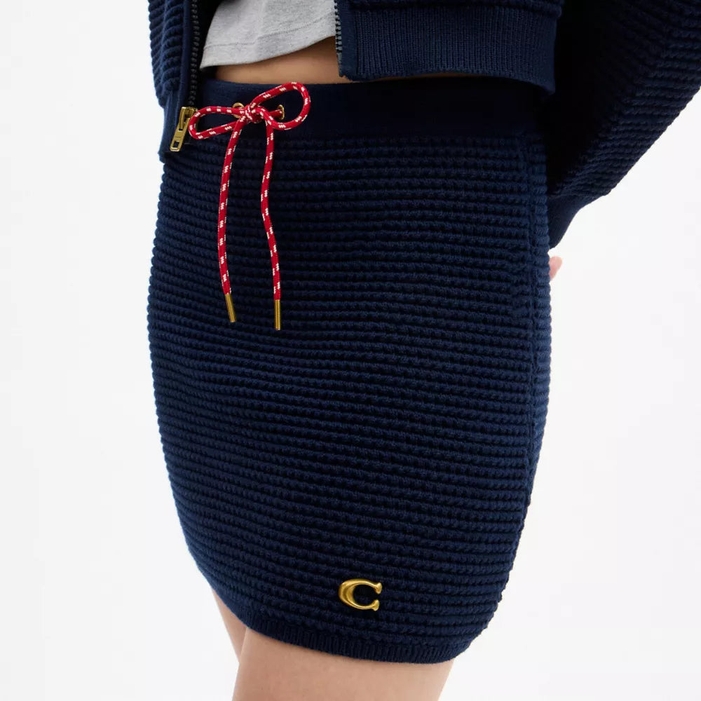 Textured Knit Skirt - Navy Blue