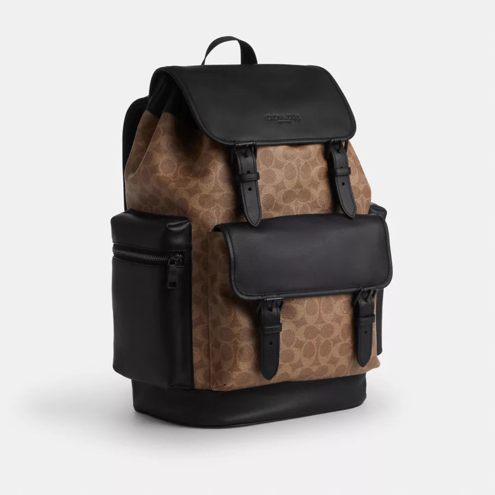 Sprint Backpack In Signature Canvas - Signature Canvas/Matte Black/Tan Black