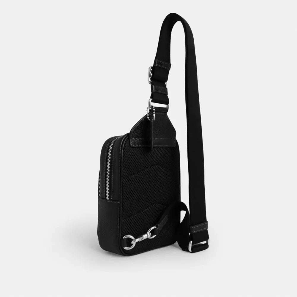 Racer Sling Pack - Pebbled Leather/Silver/BLACK