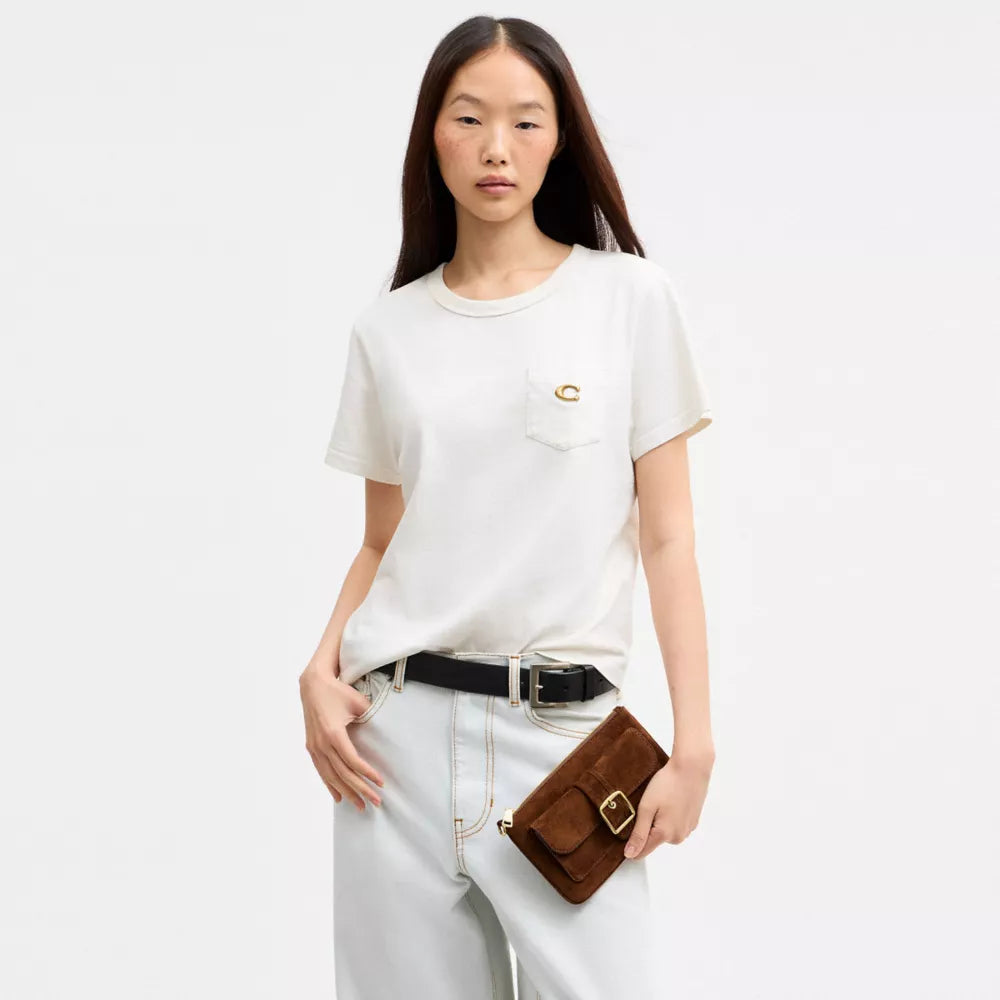 Ashton Wristlet - Suede/Gold/Warm Brown