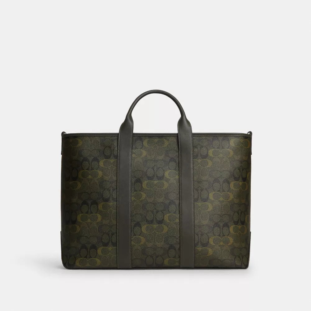 Grayson Tote Bag In Signature Camo Print - Signature Canvas/Silver/GREEN