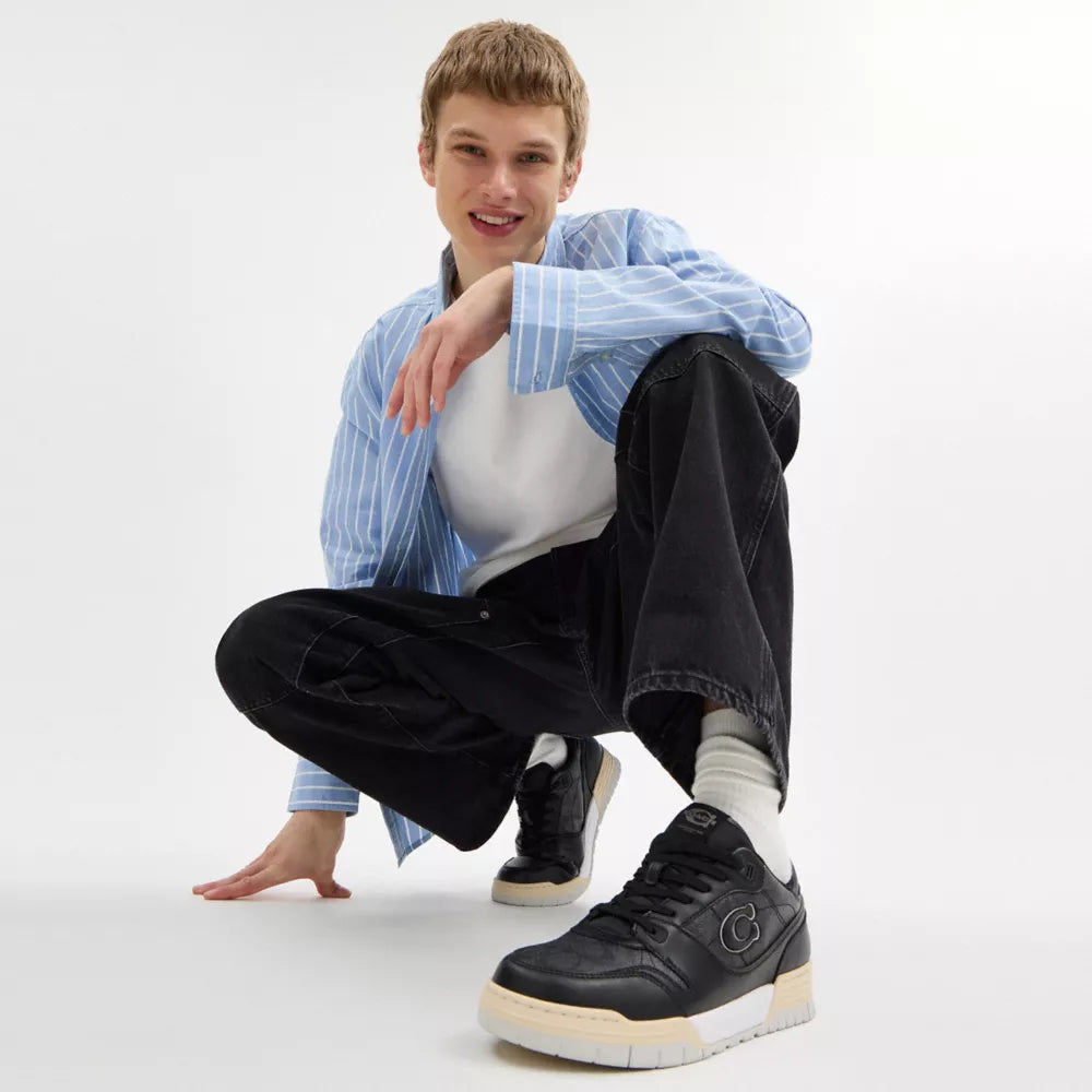 Soho Sneaker With Signature Canvas - Charcoal/Black