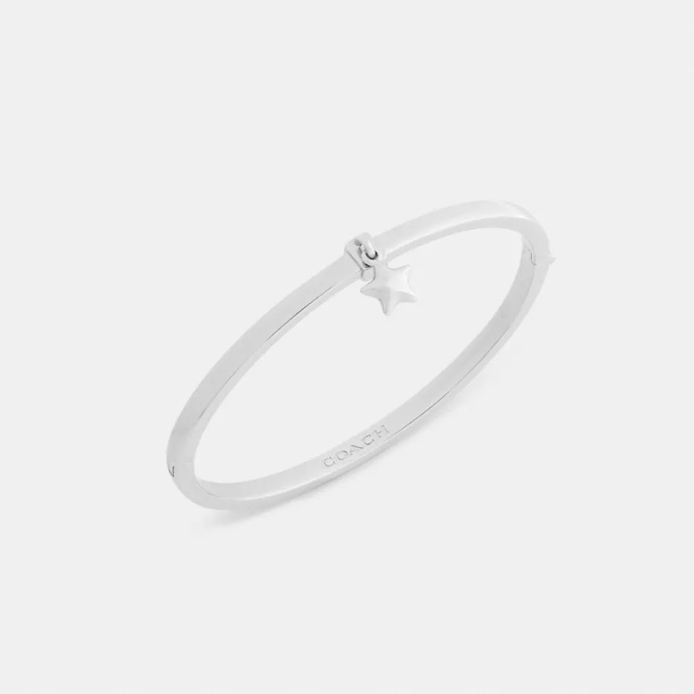Star Charm Thin Hinged Bangle - Silver
