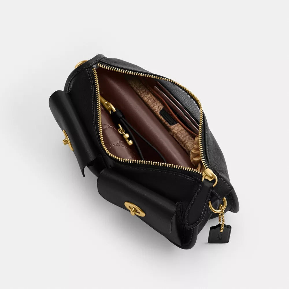 Twin Turnlock Waverly Bag - Natural Grain Leather/Brass/Black