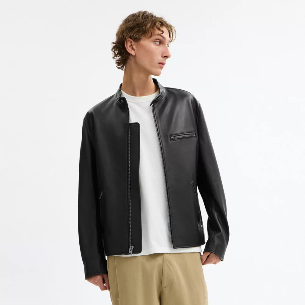 Leather Racer Jacket - Black