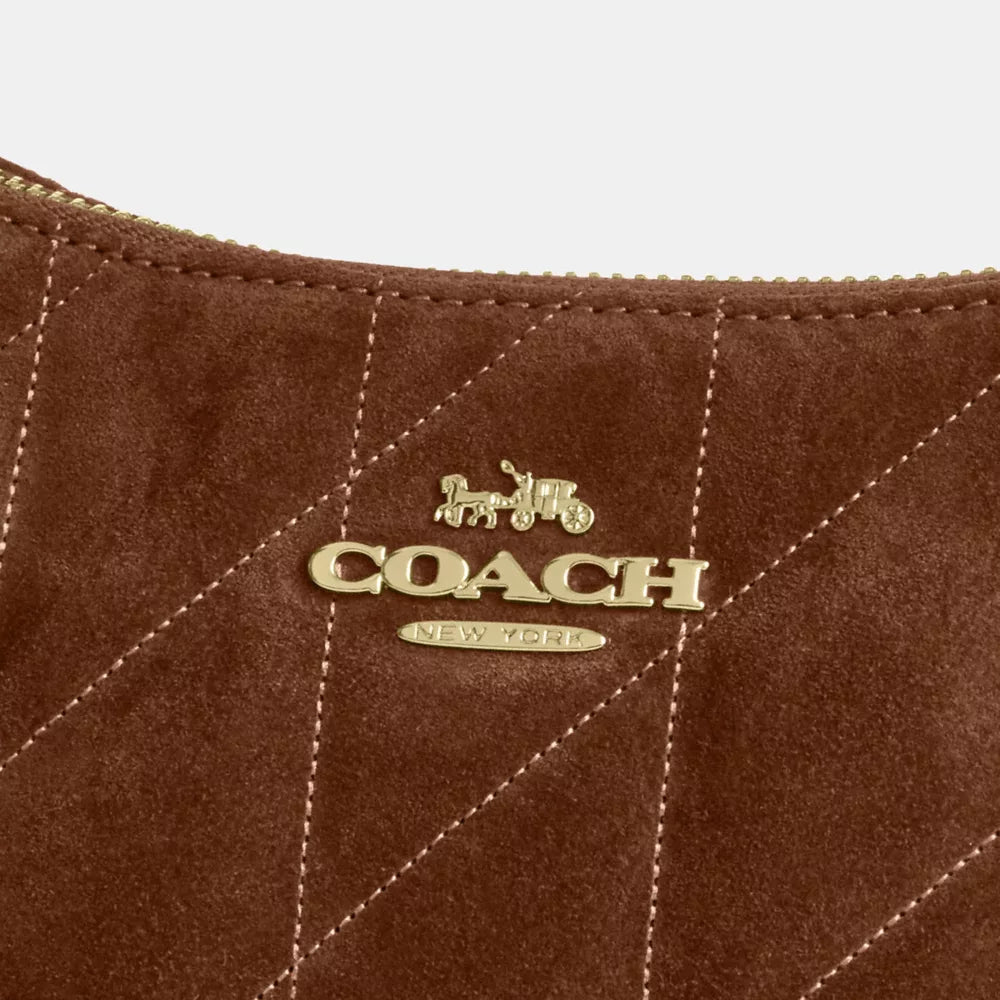 Teri Shoulder Bag With Quilting - Suede/Gold/Warm Brown
