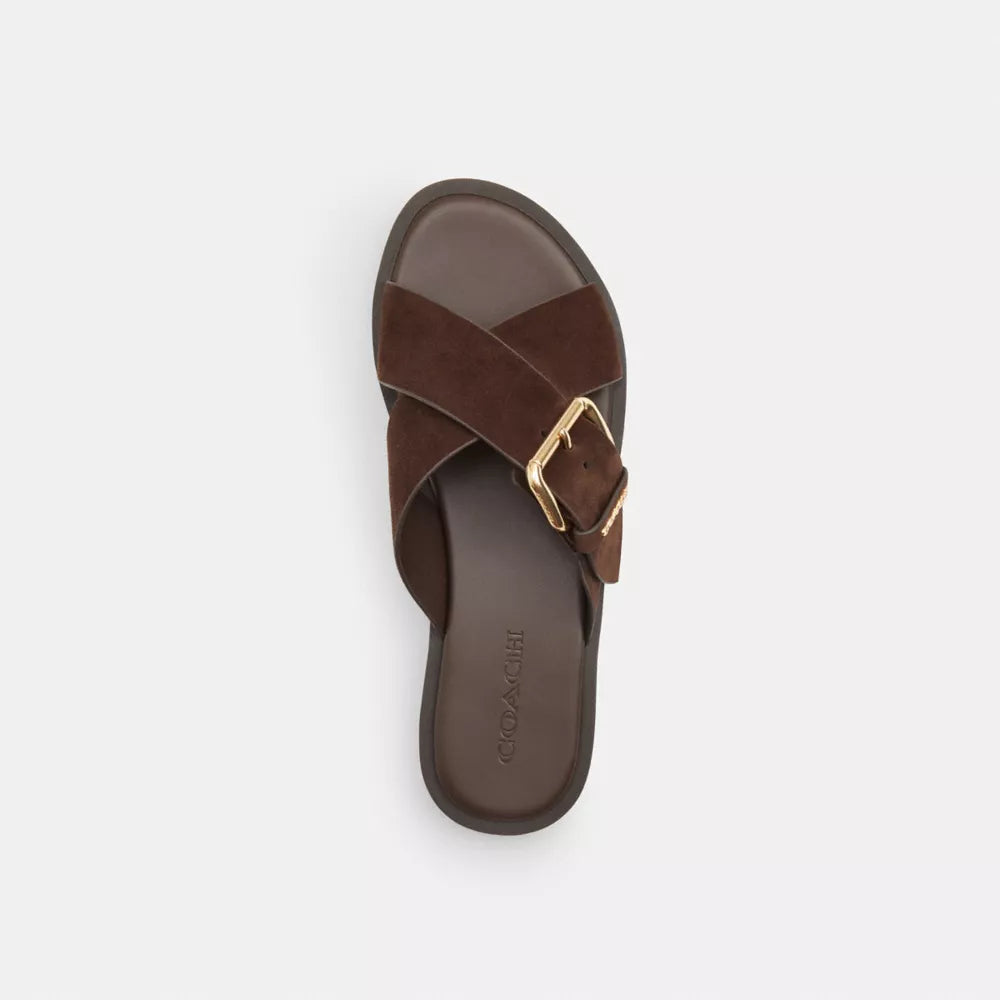 Crisscross Buckle Sandal - Suede/Chocolate Brown