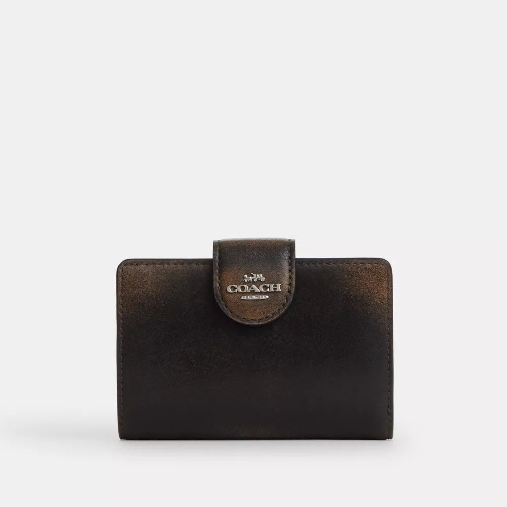 Medium Corner Zip Wallet In Loved Leather - Silver/Black Brown