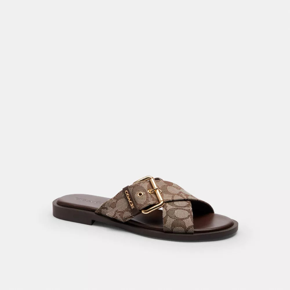 Crisscross Buckle Sandal In Signature Jacquard - Signature Jacquard/Oak/Maple