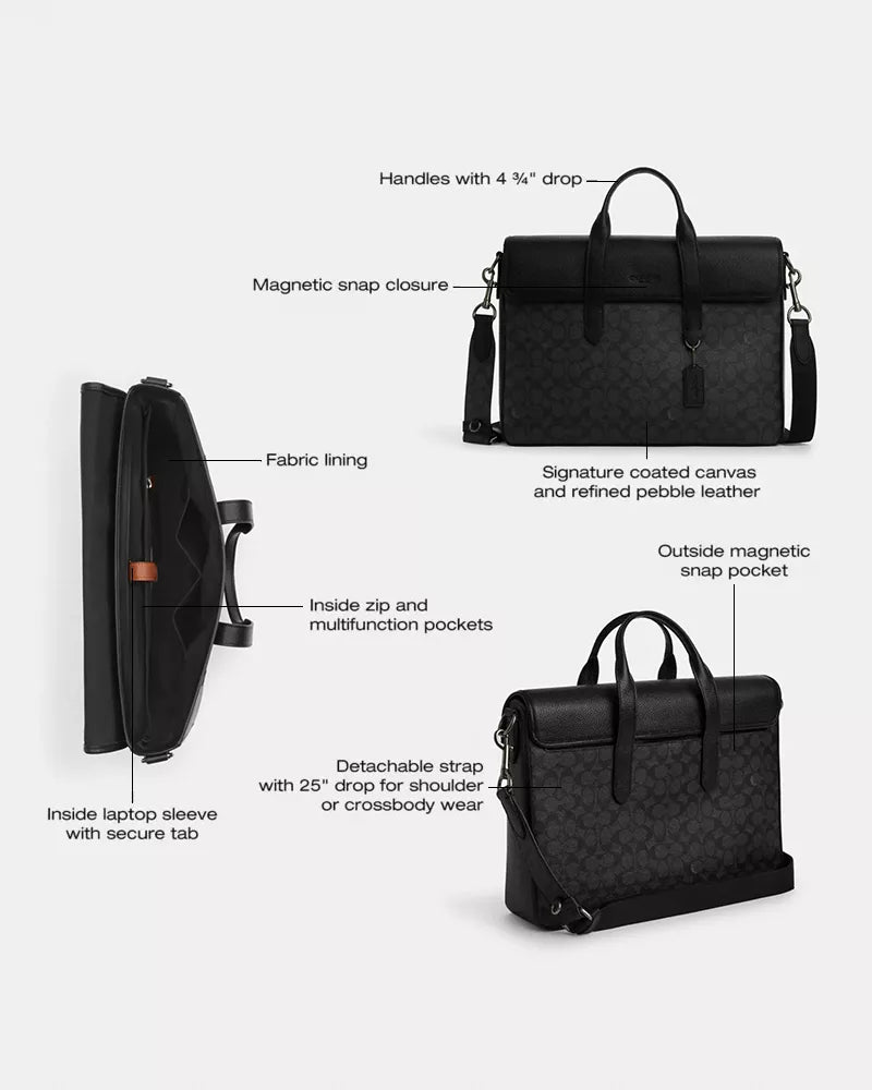 Sullivan Portfolio Brief In Signature Canvas - Gunmetal/Charcoal/Black
