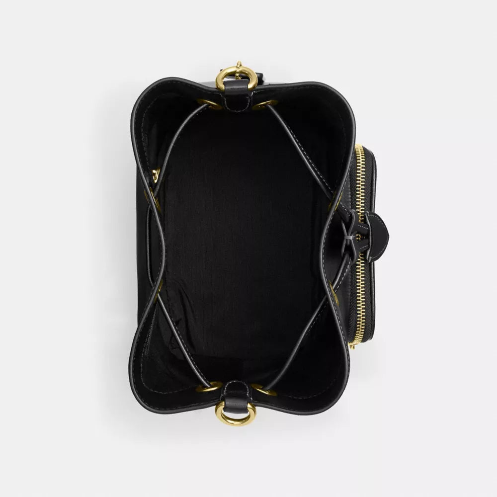 Rowan Bucket Bag With Pocket - Crinkle Leather/Gold/Black