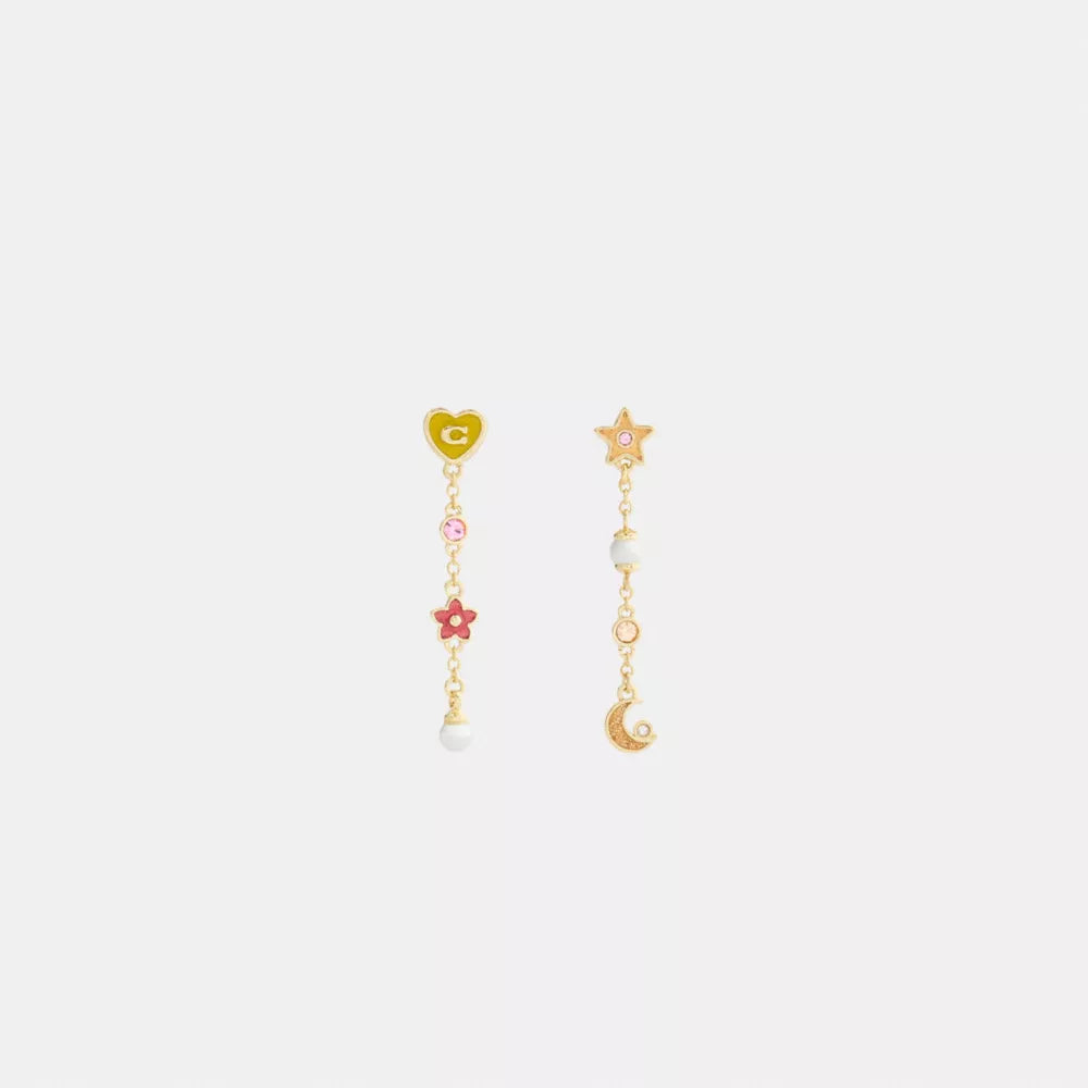 Celestial Stars And Hearts Linear Earrings - Gold/Multi