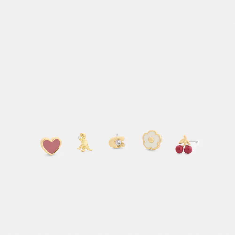 Rexy And Cherry Enamel Stud Earring Set - Gold/Multi
