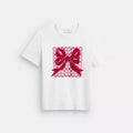 Signature Square Bow Classic T-Shirt In Organic Cotton - Vintage Ivory/Fuchsia