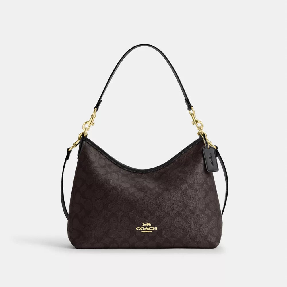 Laurel Shoulder Bag In Signature Canvas - Signature Canvas/Gold/Walnut/Black