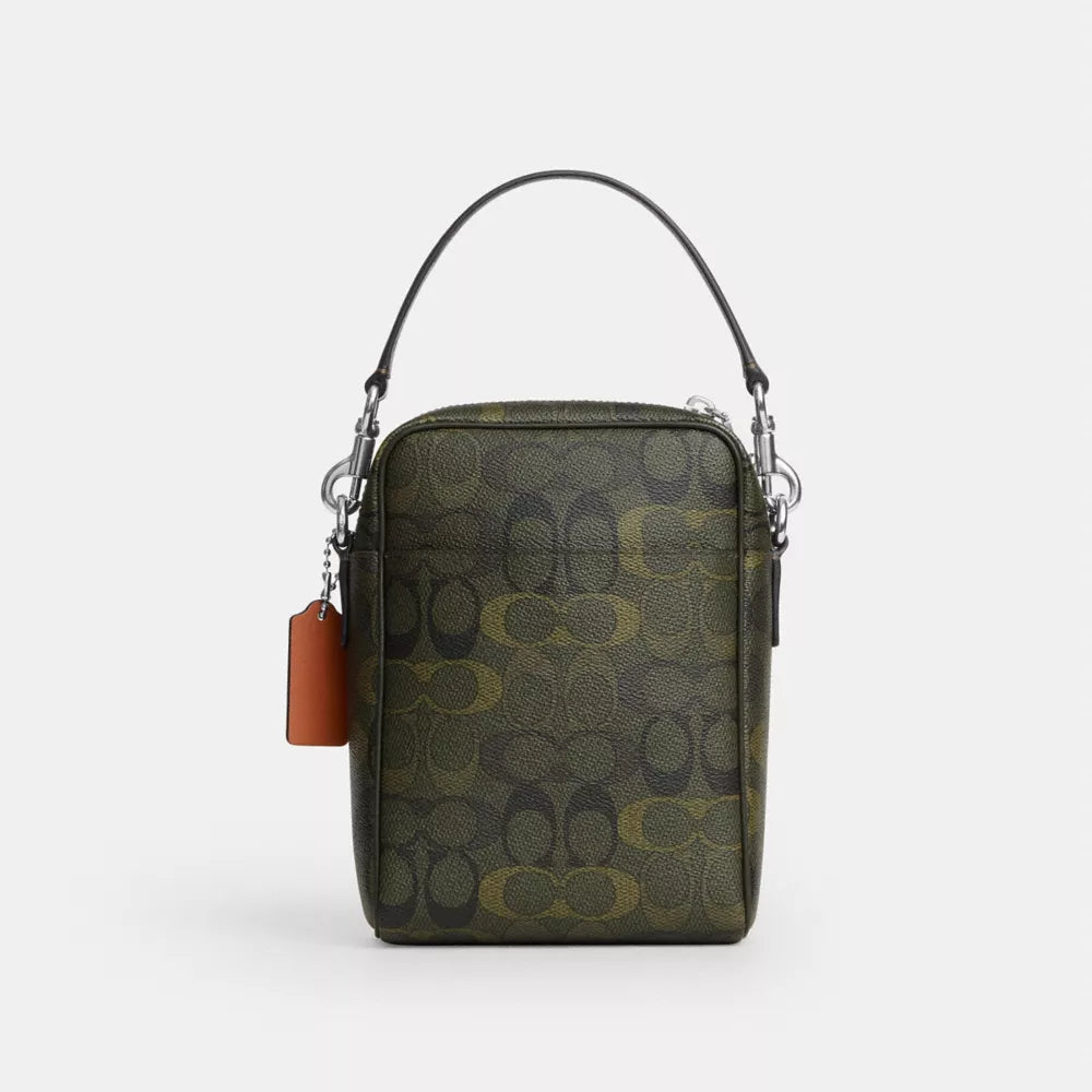 Tristan Crossbody Bag 14 In Signature Camo Print - Signature Canvas/Silver/GREEN