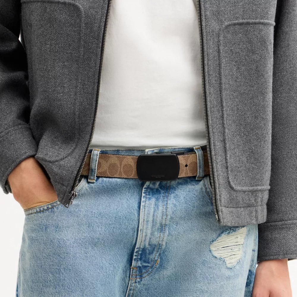 Boxed Roller Buckle Cut-To-Size Reversible Belt, 38MM - Matte Black/Black Signature