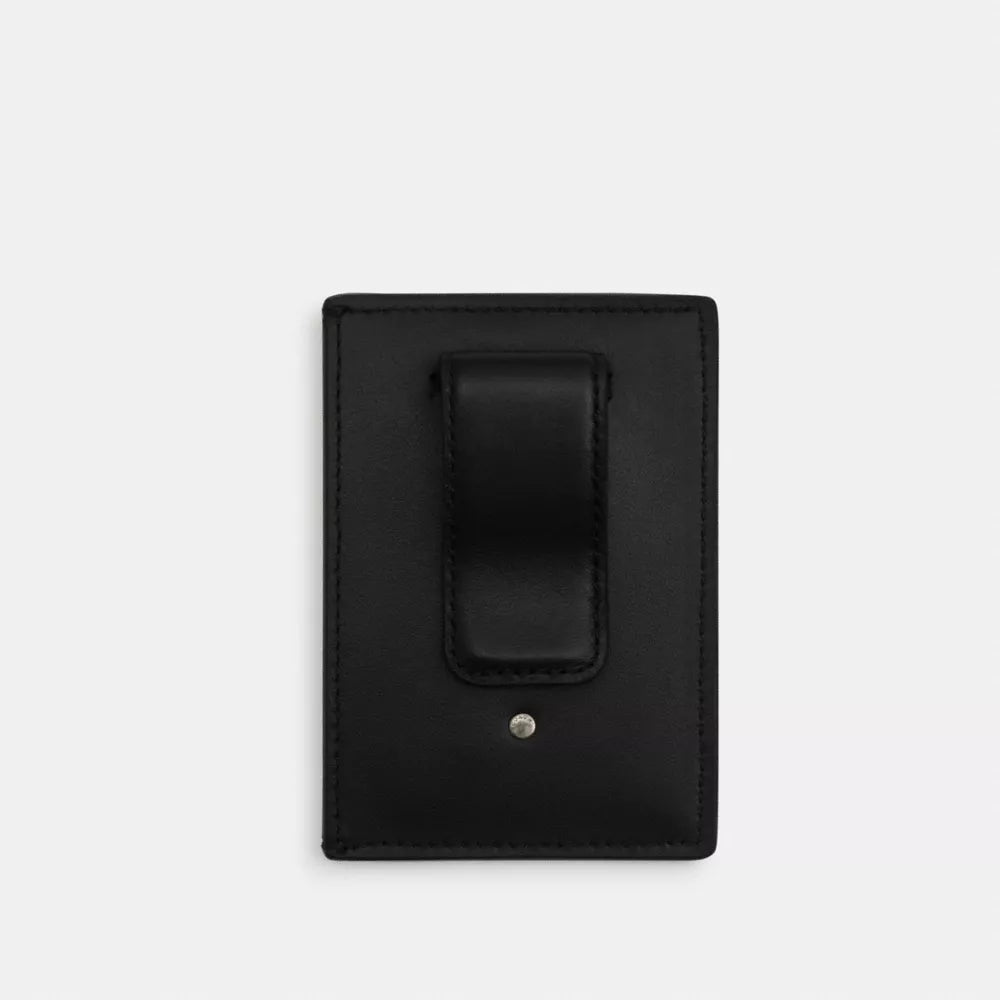 Card Case With Money Clip In Signature Canvas - Gunmetal/Charcoal/Black