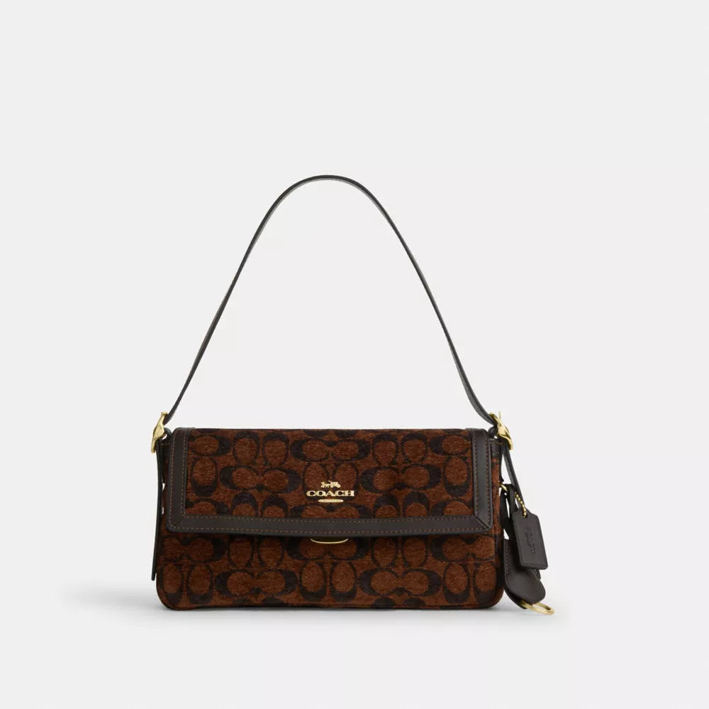 Etta Small Flap Shoulder Bag In Signature Chenille - Signature Chenille/Gold/Truffle