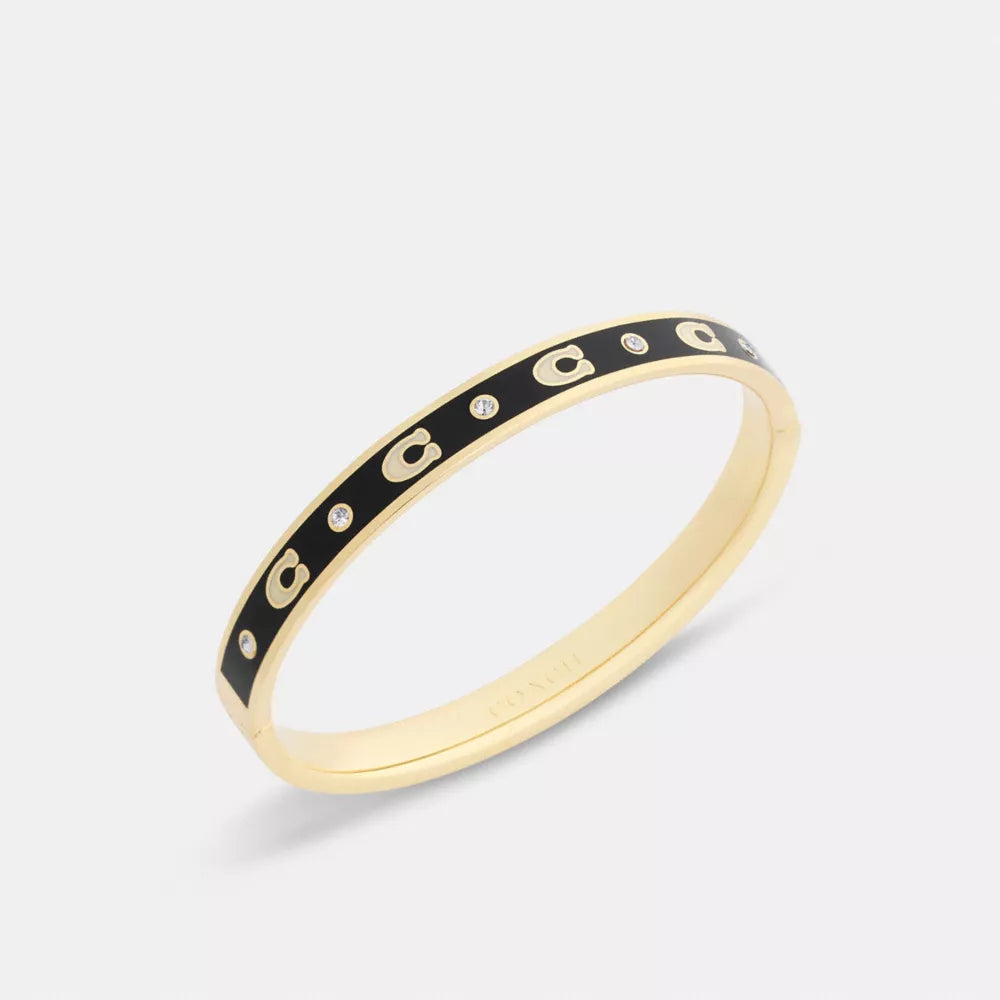 Repeated C Hinged Bangle - Gold/Black